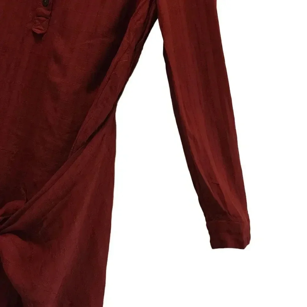 Anthropologie Maeve Tunic Shirt Dress Women Size 0 Burnt Rust Orange Long Sleeve